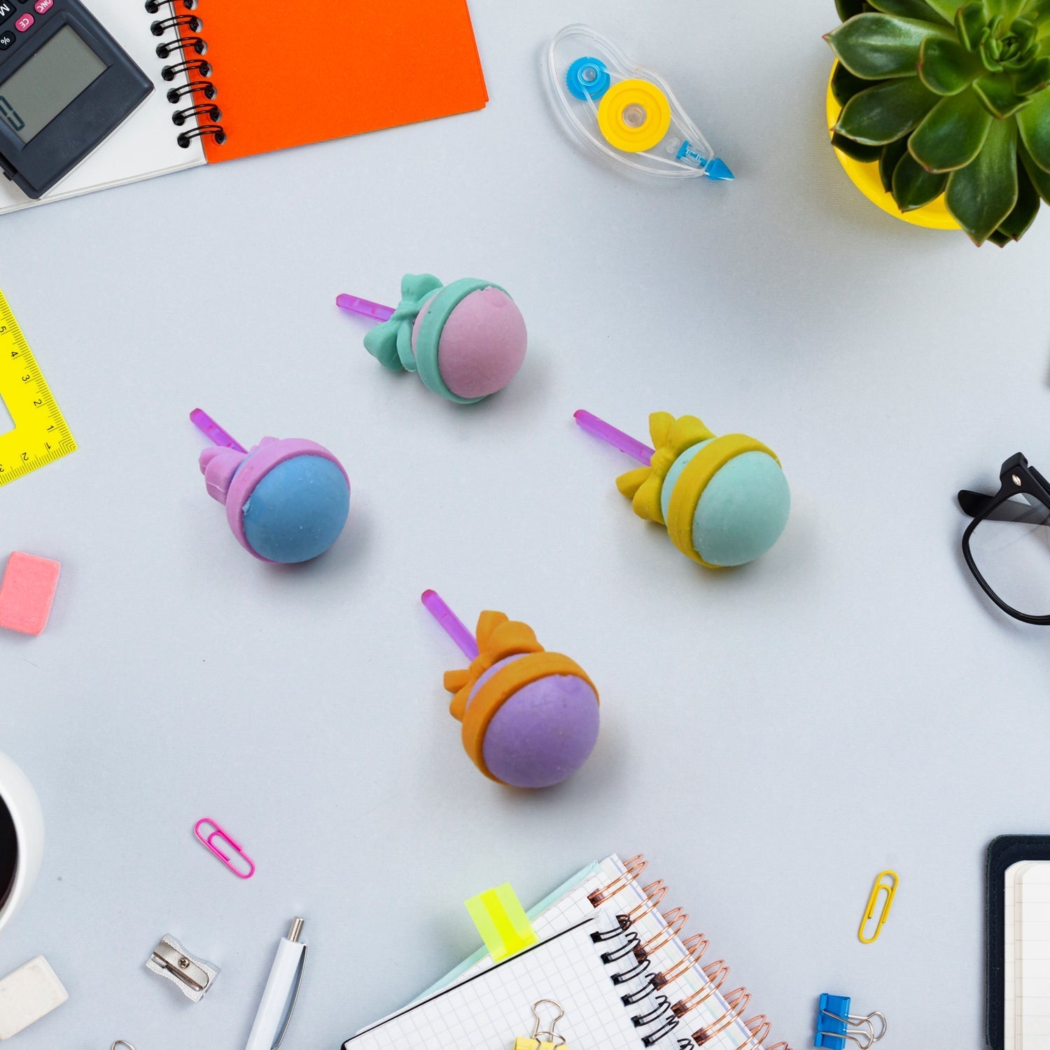 Lolipop Eraser for Girls & Boys / Eraser for School B'Day Return Gift Party Doughnut Lollipop Ice Cream Theme Shape Erasers Set for Kids Educational Stationary kit, School Supplies (1 Set 4 Pc) - infinityexculsivestore.com