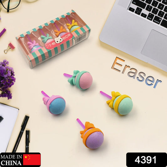 Lolipop Eraser for Girls & Boys / Eraser for School B'Day Return Gift Party Doughnut Lollipop Ice Cream Theme Shape Erasers Set for Kids Educational Stationary kit, School Supplies (1 Set 4 Pc) - infinityexculsivestore.com