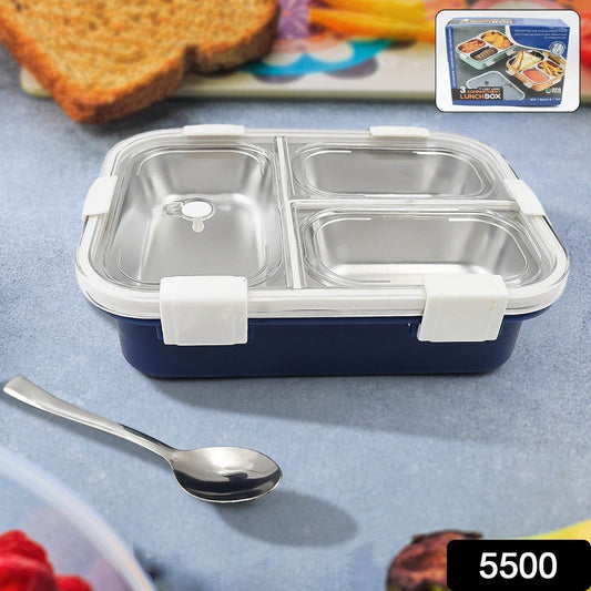 3 Compartment Transparent Stainless Steel Lunch Box for Kids, Tiffin Box, Lunch Box, Lunch Box for Kids, Insulated Lunch Box, Lunch Box for Office Women and Men, Stainless Steel Tiffin Box for Boys, Girls, School Office (Multi Color) - infinityexculsivestore.com