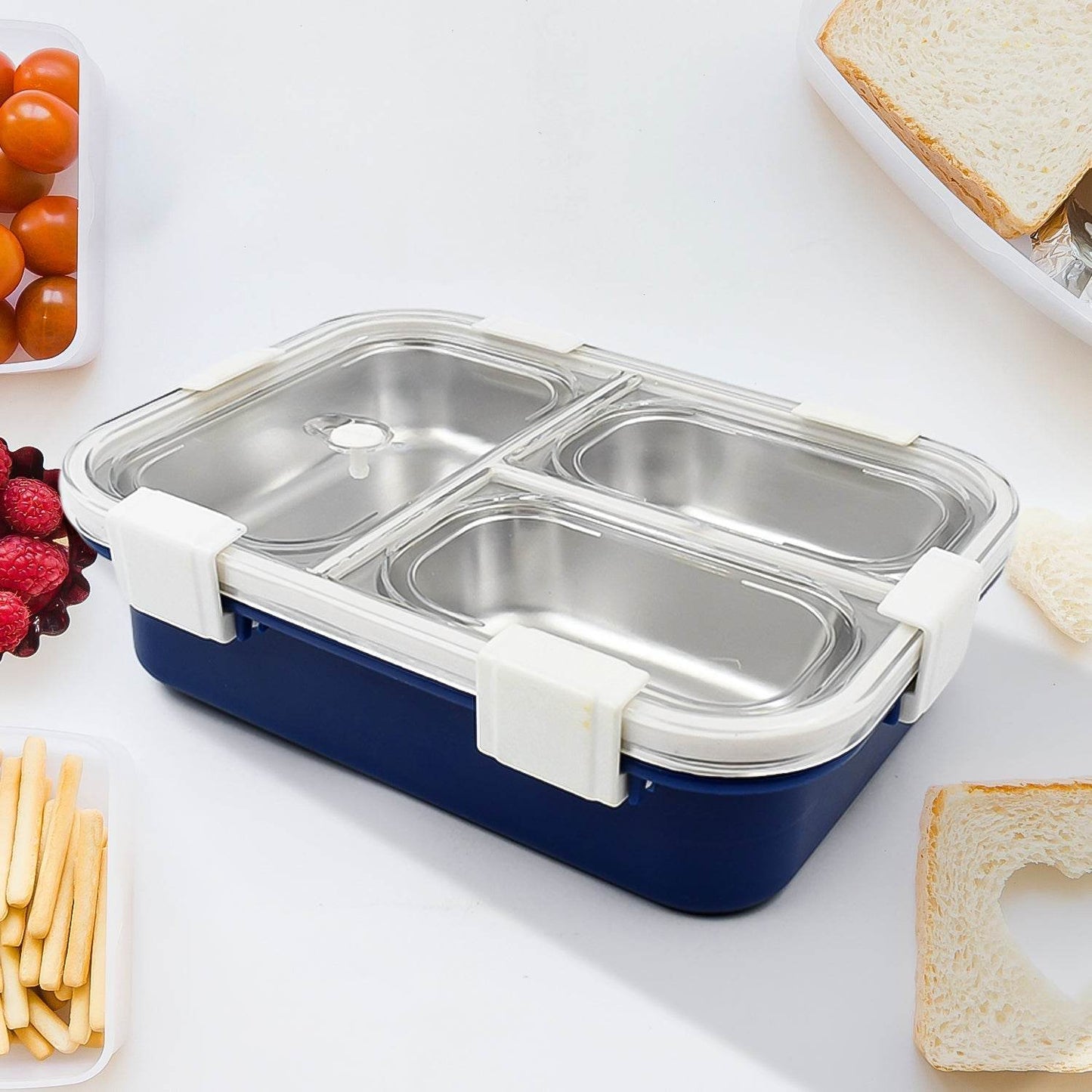 3 Compartment Transparent Stainless Steel Lunch Box for Kids, Tiffin Box, Lunch Box, Lunch Box for Kids, Insulated Lunch Box, Lunch Box for Office Women and Men, Stainless Steel Tiffin Box for Boys, Girls, School Office (Multi Color) - infinityexculsivestore.com