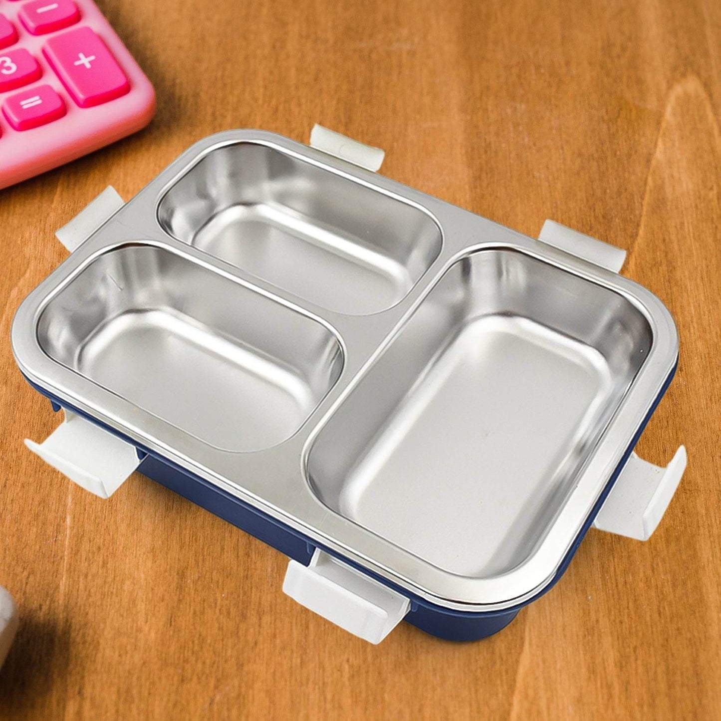 3 Compartment Transparent Stainless Steel Lunch Box for Kids, Tiffin Box, Lunch Box, Lunch Box for Kids, Insulated Lunch Box, Lunch Box for Office Women and Men, Stainless Steel Tiffin Box for Boys, Girls, School Office (Multi Color) - infinityexculsivestore.com