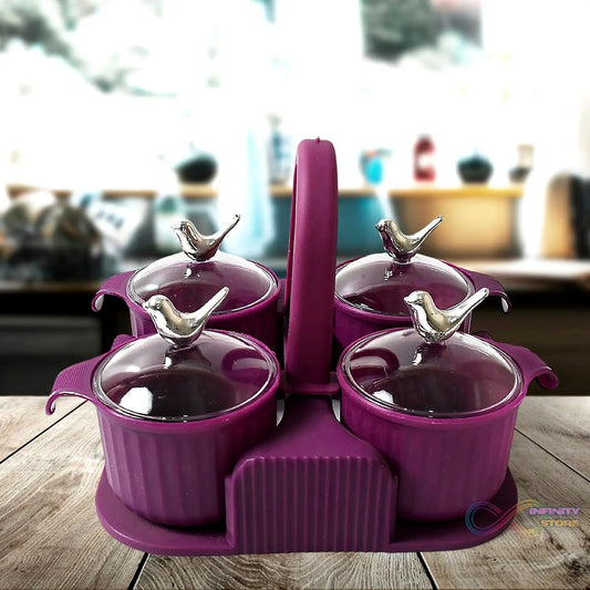 Multipurpose Silver Sparrow, Jar Dry fruit Set, for Home and Kitchen Airtight Dry Fruit Plastic Storage Container Tray Set With Lid & 4 Serving Jar Container for Sweets, Chips, Cookies | (4 Pc Set) - infinityexculsivestore.com