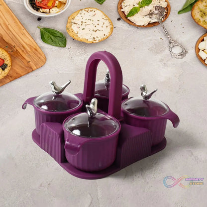 Multipurpose Silver Sparrow, Jar Dry fruit Set, for Home and Kitchen Airtight Dry Fruit Plastic Storage Container Tray Set With Lid & 4 Serving Jar Container for Sweets, Chips, Cookies | (4 Pc Set) - infinityexculsivestore.com