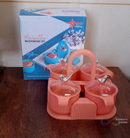 Multipurpose Silver Sparrow, Jar Dry fruit Set, for Home and Kitchen Airtight Dry Fruit Plastic Storage Container Tray Set With Lid & 4 Serving Jar Container for Sweets, Chips, Cookies | (4 Pc Set) - infinityexculsivestore.com