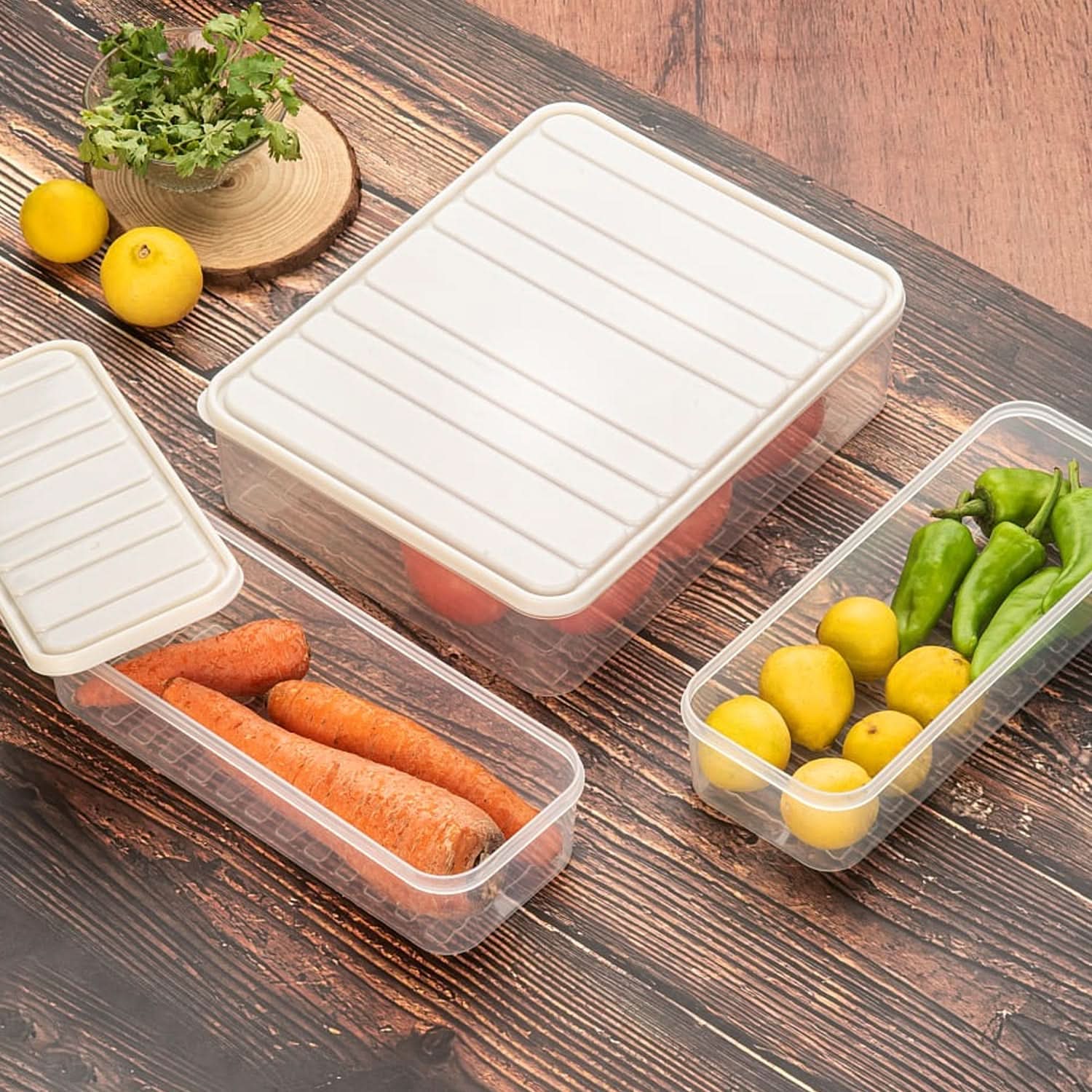 Plastic Food Storage Container for Fridge, fridge storage boxes with Lid Stackable Fridge Storage Containers freeze organizer items and storage, vegetable storage box for fridge, (3 Pcs set) - infinityexculsivestore.com