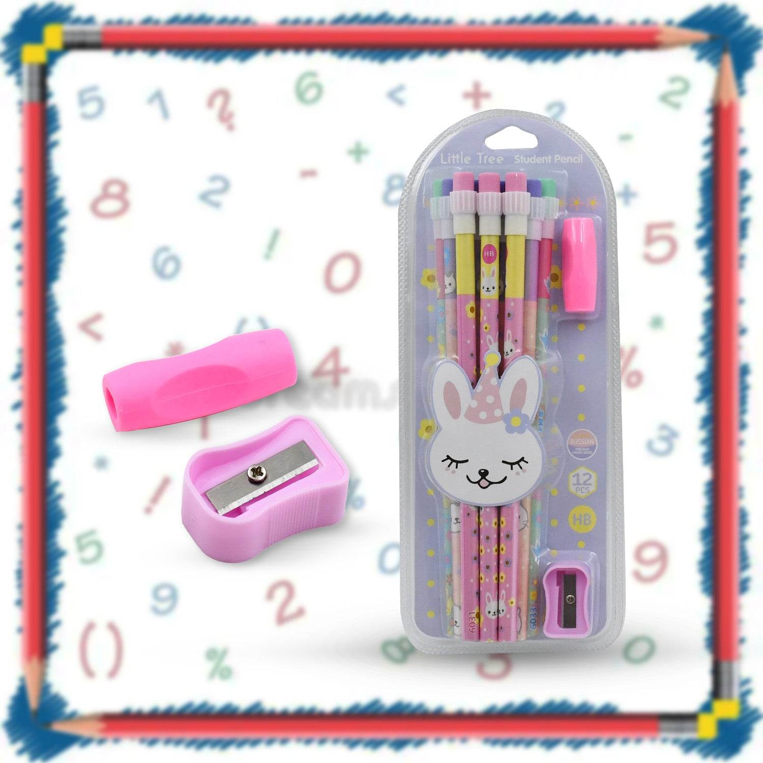 Cute Rabbit Bear Drawing Graphite Writing Pencil Set with Pencil Sharpener & Eraser, Pencil and Eraser Set with Eraser for Kids, for Girls, Fancy School Stationary, Birthday Party Return Gift (14 Pc Set) - infinityexculsivestore.com