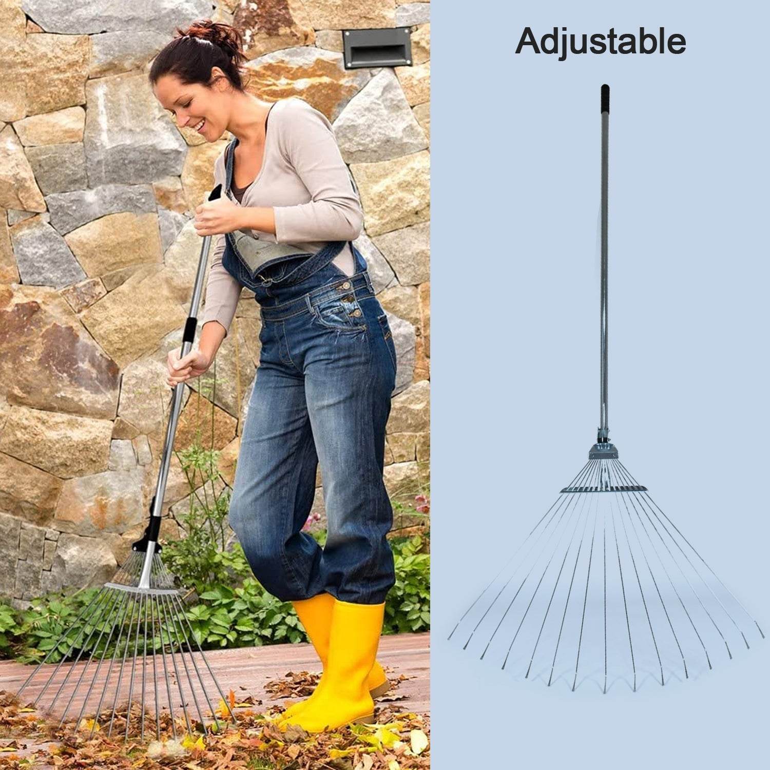 115-152 CM Rake for Gardening, Stainless Steel Telescopic Garden Rake for Quick Clean Up of Lawn and Yard, Adjustable Rake Claws Spacing Garden Broom with Long Handle for Clean Leaves (MOQ :- 12 pc) - infinityexculsivestore.com