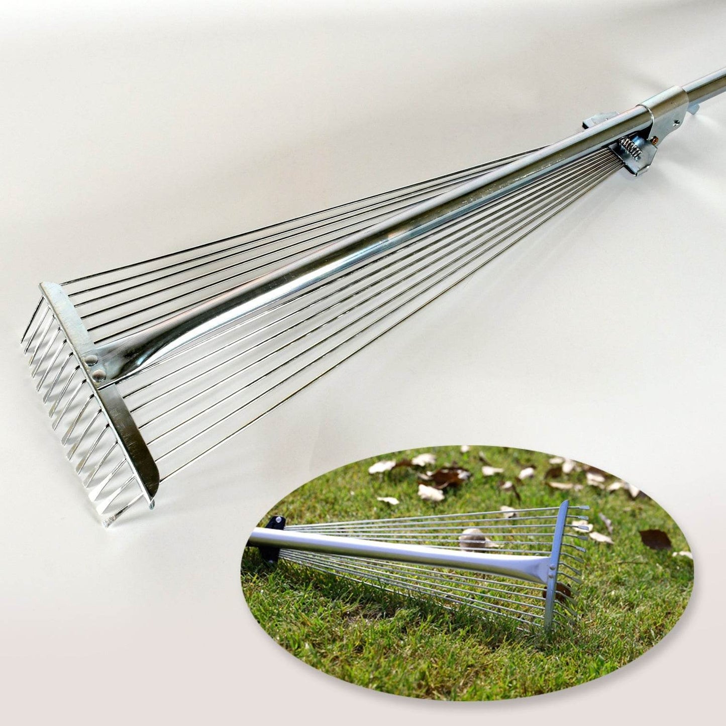 115-152 CM Rake for Gardening, Stainless Steel Telescopic Garden Rake for Quick Clean Up of Lawn and Yard, Adjustable Rake Claws Spacing Garden Broom with Long Handle for Clean Leaves (MOQ :- 12 pc) - infinityexculsivestore.com