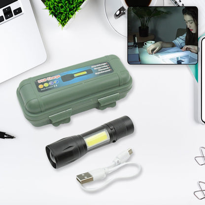 LED Flashlight Rechargeable USB Mini Torch, Ultra Brightest Zoom Flash Light Handheld Pocket Compact Portable Tiny Lamp with COB Side Lantern, High Power Tactical Travel Emergency Flashlights - infinityexculsivestore.com