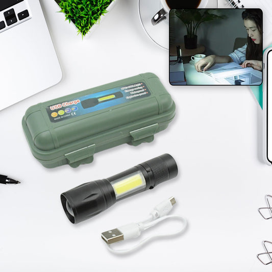LED Flashlight Rechargeable USB Mini Torch, Ultra Brightest Zoom Flash Light Handheld Pocket Compact Portable Tiny Lamp with COB Side Lantern, High Power Tactical Travel Emergency Flashlights - infinityexculsivestore.com