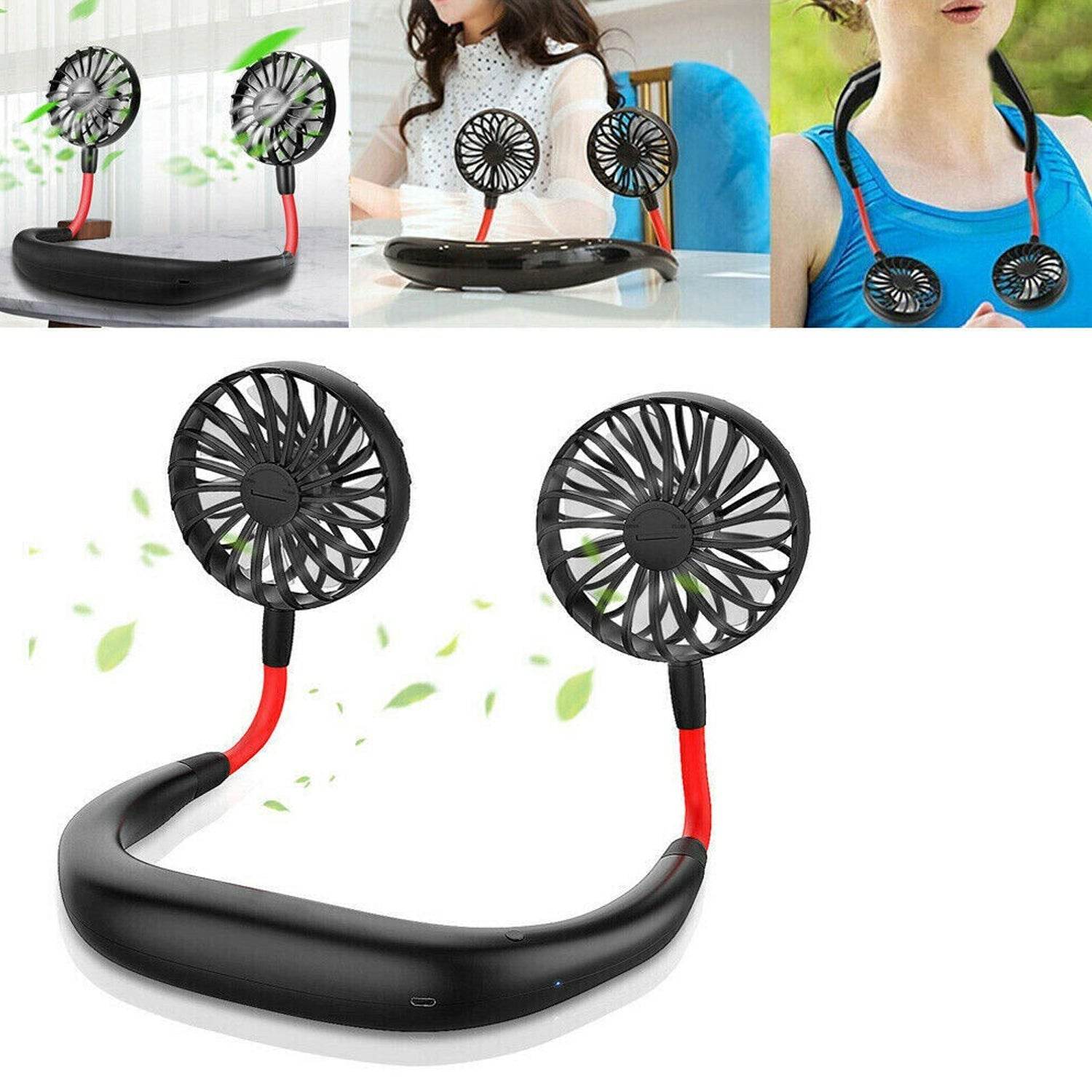 Hand Free Personal Fan - Portable USB Battery Rechargeable With Battery Comaprtment Mini Fan - Headphone Design Wearable Neckband Fan Necklance Fan Cooler Fan for Home, Sport, Camping, Beach, Travel, Office (Battery Not Included) - infinityexculsivestore.com