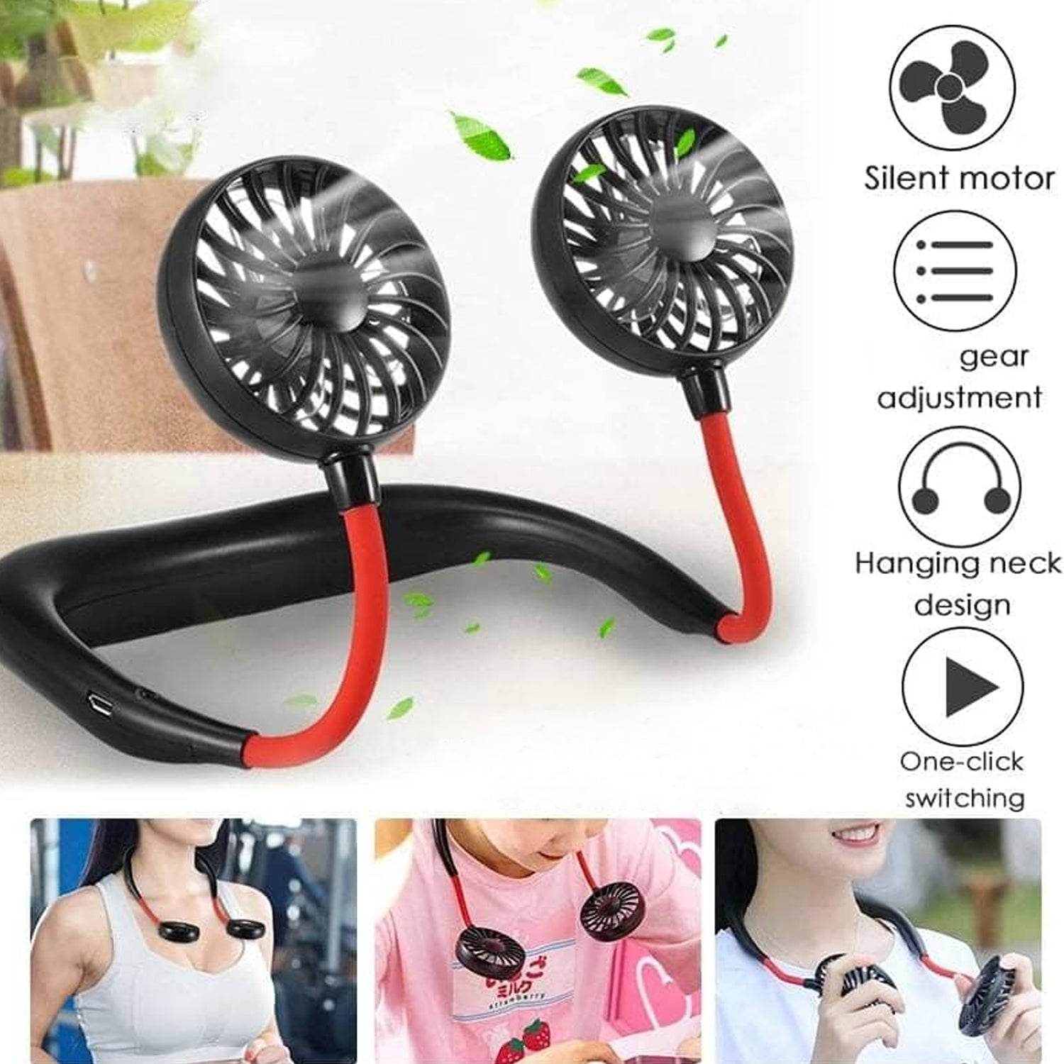 Hand Free Personal Fan - Portable USB Battery Rechargeable With Battery Comaprtment Mini Fan - Headphone Design Wearable Neckband Fan Necklance Fan Cooler Fan for Home, Sport, Camping, Beach, Travel, Office (Battery Not Included) - infinityexculsivestore.com