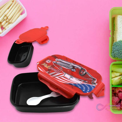 Beautiful Car Design Printed Plastic Lunch Box With Inside Small Box & Spoon for Kids, Air Tight Lunch Tiffin Box for Girls Boys, Food Container, Specially Designed for School Going Boys and Girls - infinityexculsivestore.com