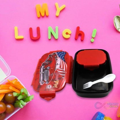 Beautiful Car Design Printed Plastic Lunch Box With Inside Small Box & Spoon for Kids, Air Tight Lunch Tiffin Box for Girls Boys, Food Container, Specially Designed for School Going Boys and Girls - infinityexculsivestore.com
