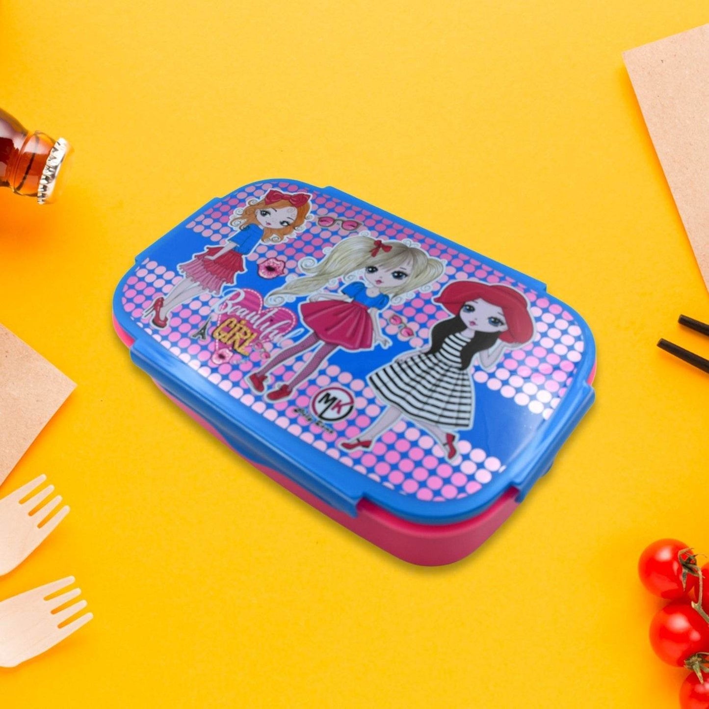 Cartoon Printed Plastic Lunch Box With Inside Small Box & Spoon for Kids, Air Tight Lunch Tiffin Box for Girls Boys, Food Container, Specially Designed for School Going Boys and Girls - infinityexculsivestore.com