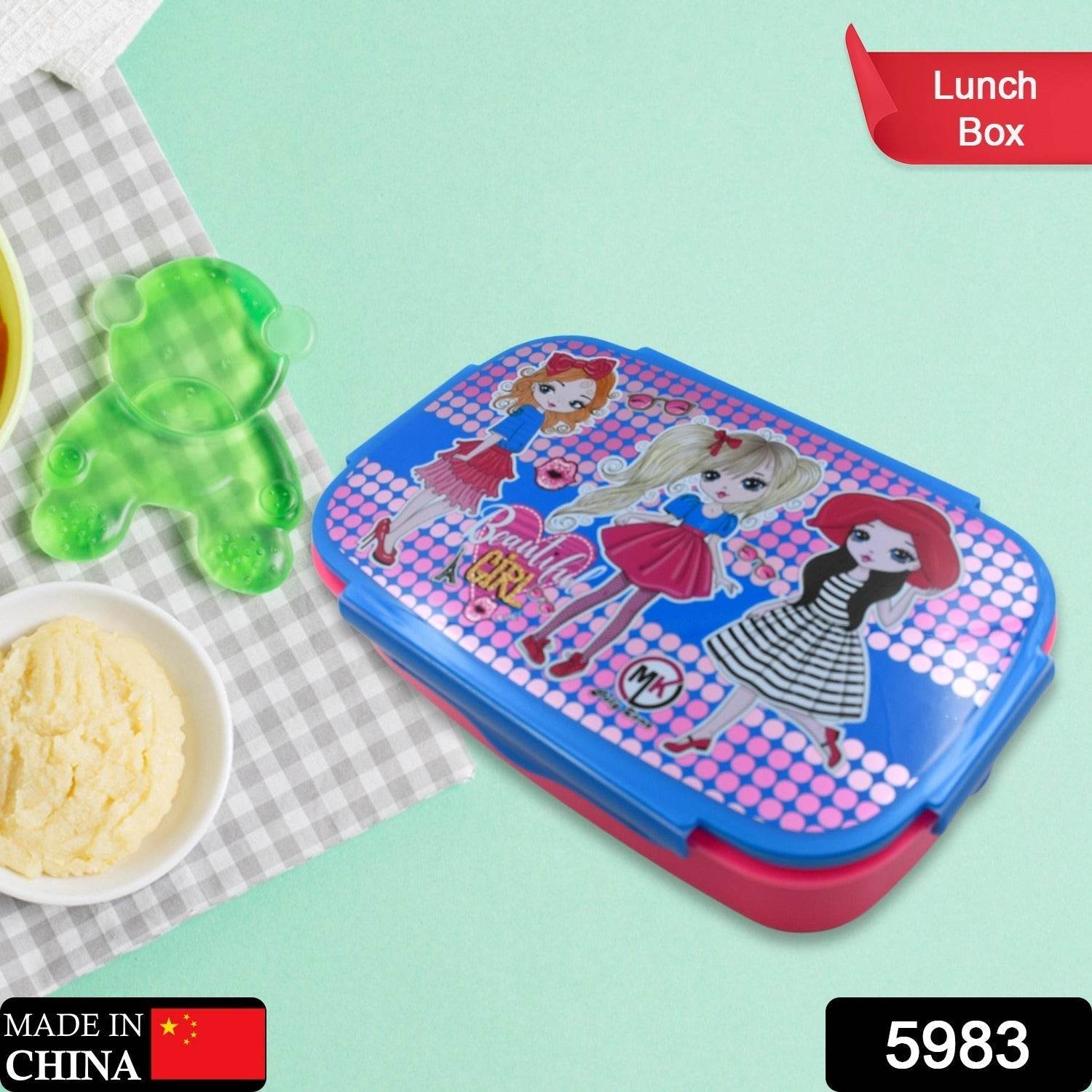 Cartoon Printed Plastic Lunch Box With Inside Small Box & Spoon for Kids, Air Tight Lunch Tiffin Box for Girls Boys, Food Container, Specially Designed for School Going Boys and Girls - infinityexculsivestore.com