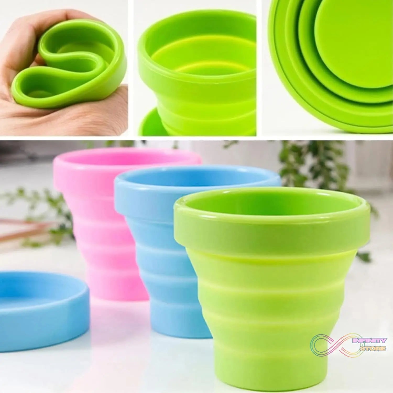 Round Silicone Foldable Glass / Cup, Foldable Travel Mug With Lid (1 Pc) - infinityexculsivestore.com