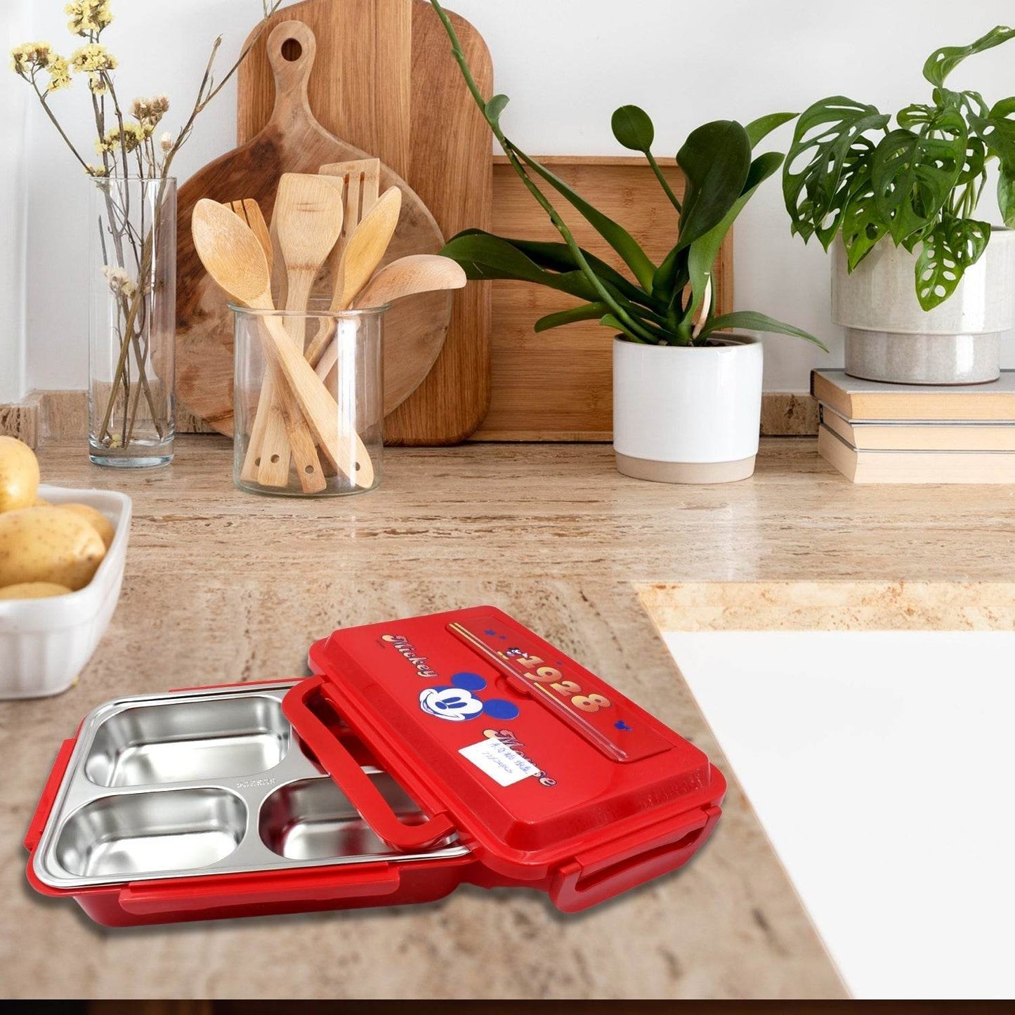 Cartoon Printed 4 Compartment Insulated Lunch Box Stainless Steel |Tiffin Box for Boys, Girls, School & Office Men for Microwave Freezer Safe Adult Children Food Container (1 Pc) - infinityexculsivestore.com