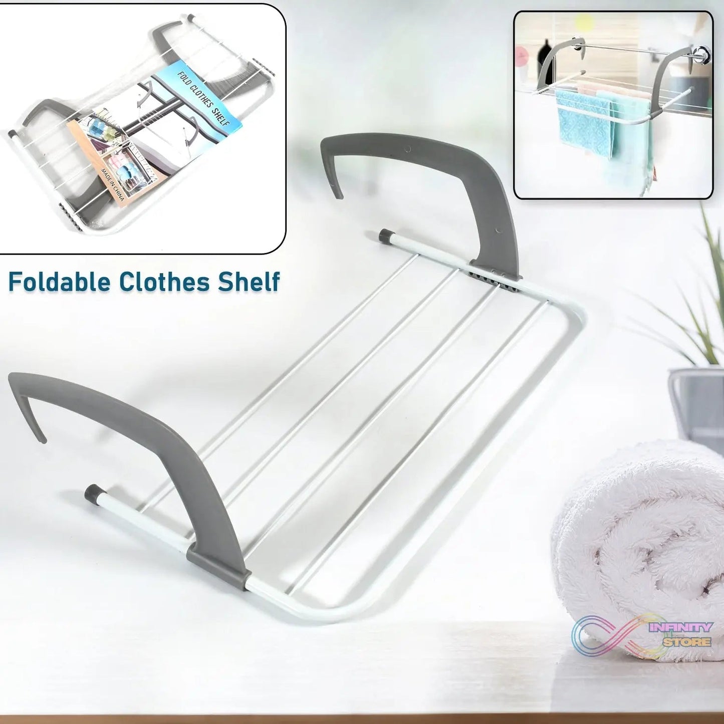 Metal Steel Folding Drying Rack for Clothes Balcony Laundry Hanger for Small Clothes Drying Hanger Metal Clothes Drying Stand, Socks and Plant Storage Holder Outdoor / Indoor Clothes - Towel Drying Rack Hanging on The Door Bathroom - infinityexculsivestore.com