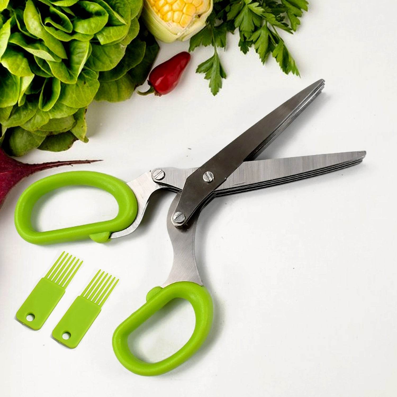 Herb Cutter Scissors 5 Blade Scissors Kitchen Multipurpose Cutting Shear with 5 Stainless Steel Blades & Safety Cover & Cleaning Comb Cilantro Scissors Sharp Shredding Shears Herb Scissors Set - infinityexculsivestore.com