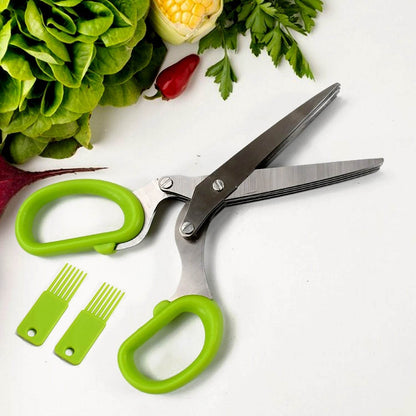 Herb Cutter Scissors 5 Blade Scissors Kitchen Multipurpose Cutting Shear with 5 Stainless Steel Blades & Safety Cover & Cleaning Comb Cilantro Scissors Sharp Shredding Shears Herb Scissors Set - infinityexculsivestore.com