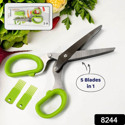 Herb Cutter Scissors 5 Blade Scissors Kitchen Multipurpose Cutting Shear with 5 Stainless Steel Blades & Safety Cover & Cleaning Comb Cilantro Scissors Sharp Shredding Shears Herb Scissors Set - infinityexculsivestore.com