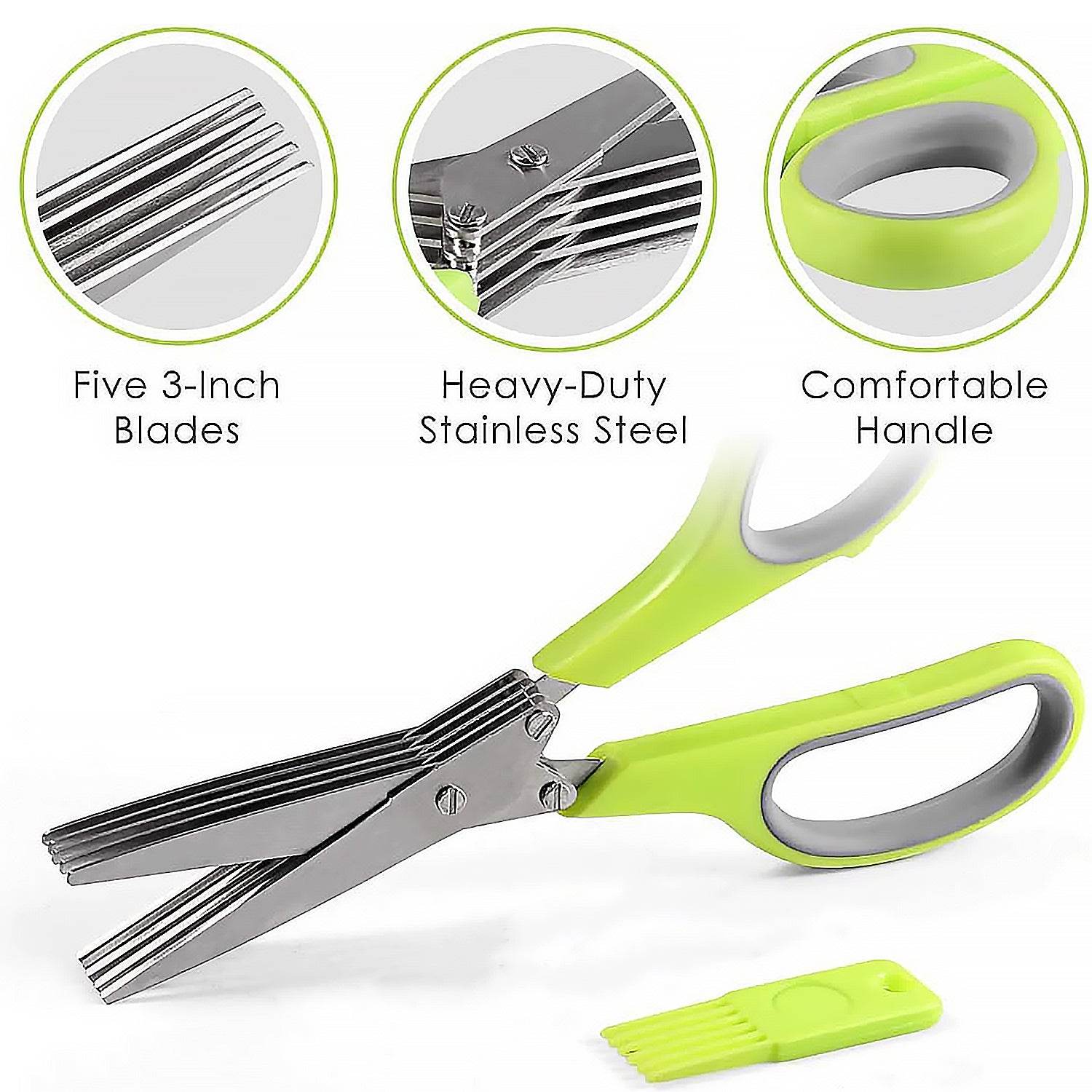 Herb Cutter Scissors 5 Blade Scissors Kitchen Multipurpose Cutting Shear with 5 Stainless Steel Blades & Safety Cover & Cleaning Comb Cilantro Scissors Sharp Shredding Shears Herb Scissors Set - infinityexculsivestore.com
