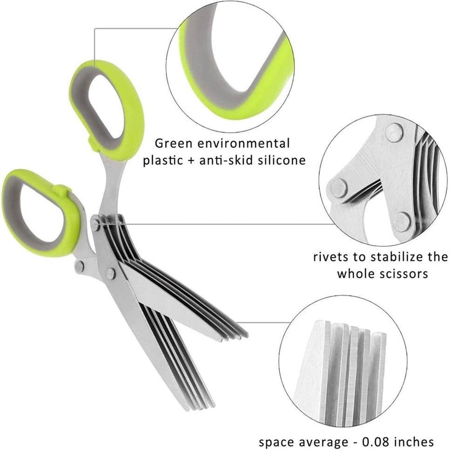Herb Cutter Scissors 5 Blade Scissors Kitchen Multipurpose Cutting Shear with 5 Stainless Steel Blades & Safety Cover & Cleaning Comb Cilantro Scissors Sharp Shredding Shears Herb Scissors Set - infinityexculsivestore.com