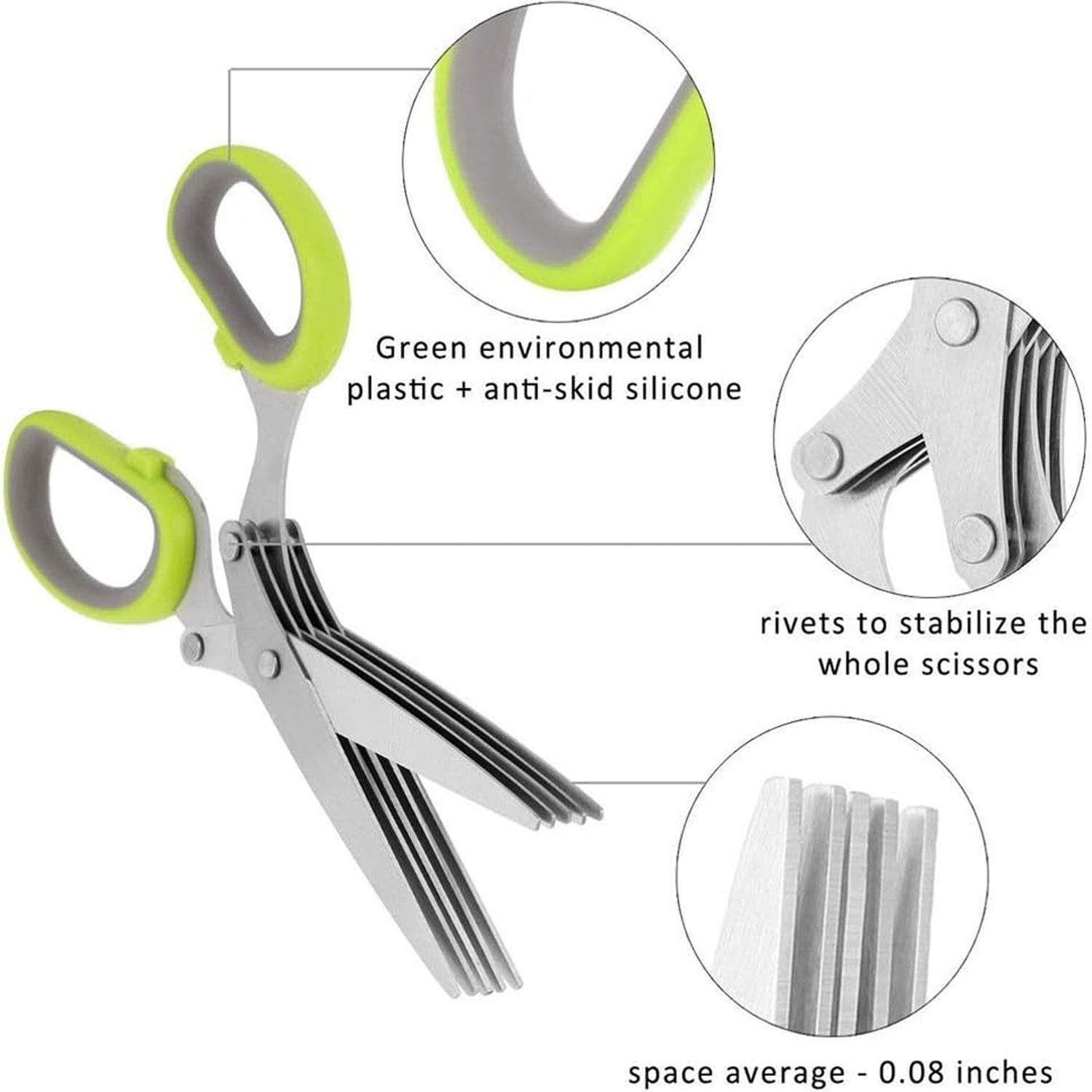 Herb Cutter Scissors 5 Blade Scissors Kitchen Multipurpose Cutting Shear with 5 Stainless Steel Blades & Safety Cover & Cleaning Comb Cilantro Scissors Sharp Shredding Shears Herb Scissors Set - infinityexculsivestore.com