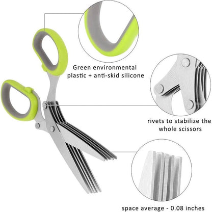 Herb Cutter Scissors 5 Blade Scissors Kitchen Multipurpose Cutting Shear with 5 Stainless Steel Blades & Safety Cover & Cleaning Comb Cilantro Scissors Sharp Shredding Shears Herb Scissors Set - infinityexculsivestore.com
