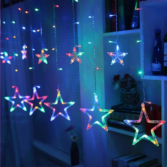 12 Stars LED Curtain String Lights with 8 Flashing Modes for Home Decoration, Diwali & Wedding LED Christmas Light Indoor and Outdoor Light ,Festival Decoration (Multicolor / With Box) - infinityexculsivestore.com