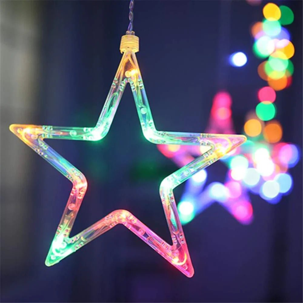 12 Stars LED Curtain String Lights with 8 Flashing Modes for Home Decoration, Diwali & Wedding LED Christmas Light Indoor and Outdoor Light ,Festival Decoration (Multicolor / With Box) - infinityexculsivestore.com