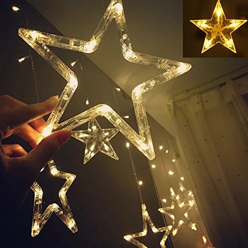 12 Stars LED Curtain String Lights with 8 Flashing Modes for Home Decoration, Diwali & Wedding LED Christmas Light Indoor and Outdoor Light ,Festival Decoration (Warm White / With Box) - infinityexculsivestore.com