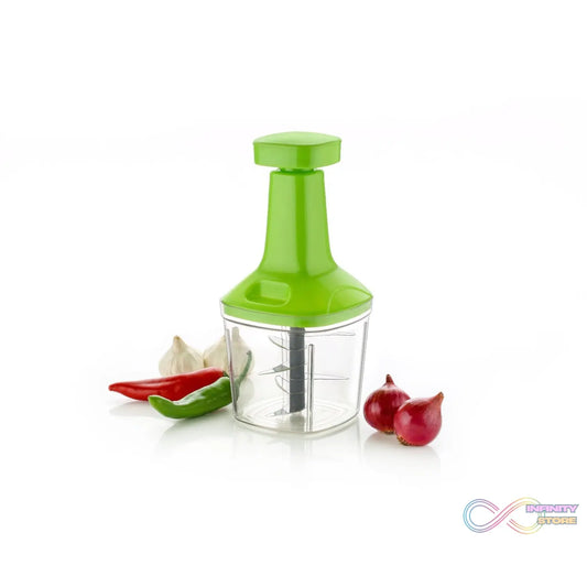 Push N Chop 1100 ML vegetable chopper showing multiple blades and compact design