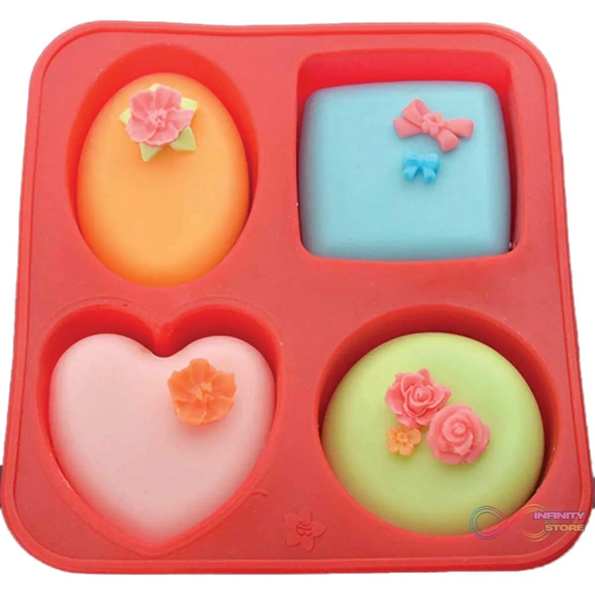 Silicone Circle, Square, Oval and Heart Shape Soap And Mini Cake Making Mould - infinityexculsivestore.com