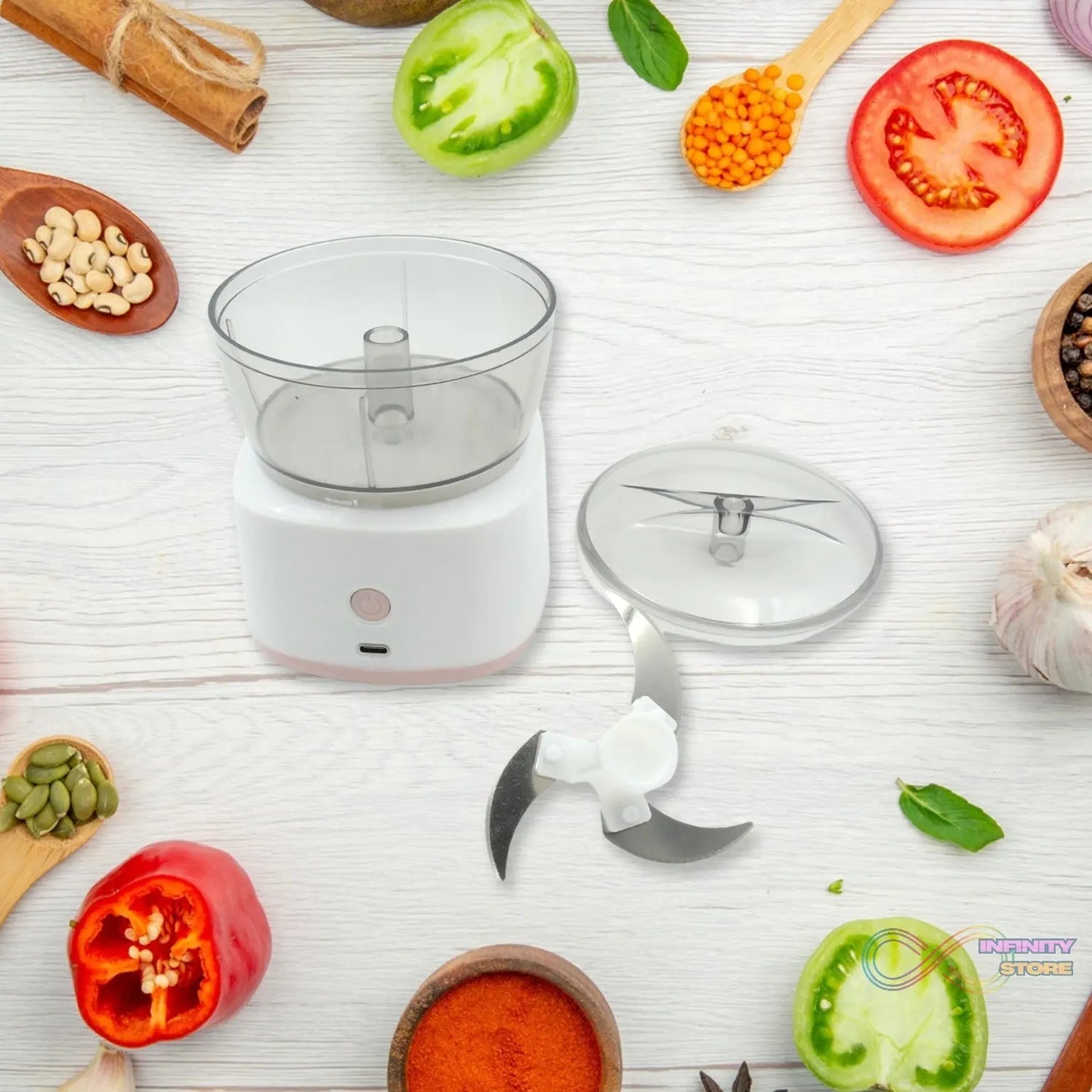 Portable Mini Food Processor Chopper Electric Veggie Chopper 3 Blades With Charching Cable Type C, Vegetable Chopper, Garlic Chopper Food Grinder for Chopping Ginger, Pepper Chili, Onion, Fruit, Meat - infinityexculsivestore.com