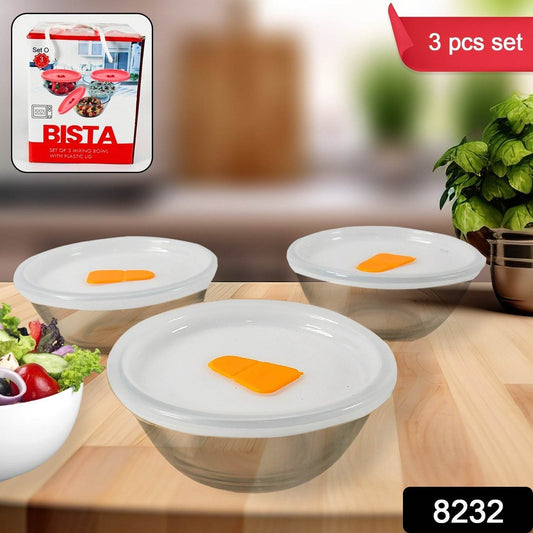 Bista Glass Serving & Mixing Bowls with Plastic Lid | Oven & Microwave Safe & Dishwasher Safe | Scratch Resistant | Transparent | For Household Gift For Birthday (3 Pcs set / 250 ML Approx) - infinityexculsivestore.com