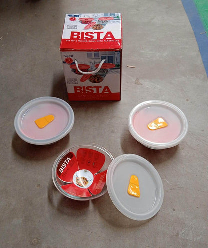Bista Glass Serving & Mixing Bowls with Plastic Lid | Oven & Microwave Safe & Dishwasher Safe | Scratch Resistant | Transparent | For Household Gift For Birthday (3 Pcs set / 250 ML Approx) - infinityexculsivestore.com
