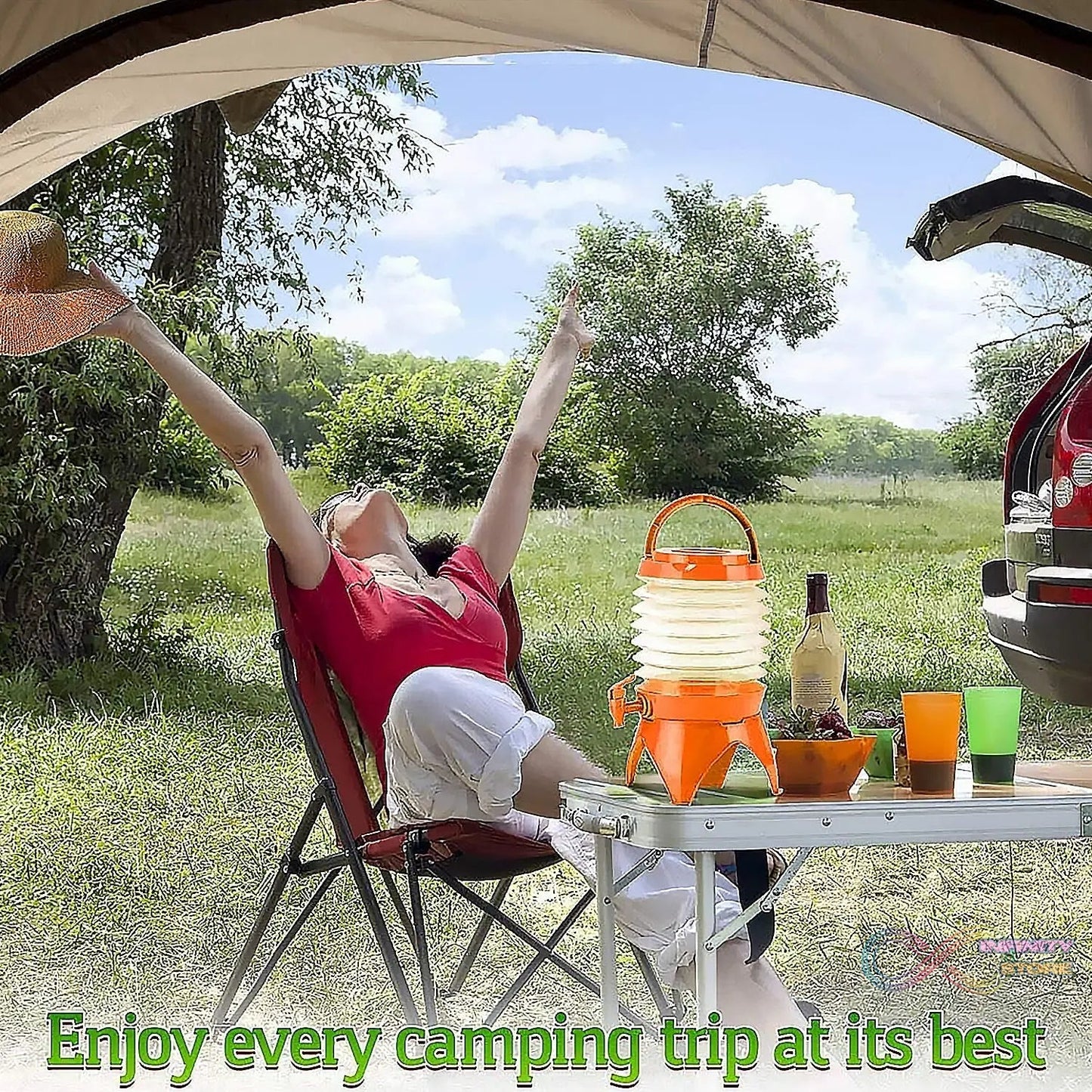 Plastic Collapsible Beverages Container with Tap Cold Drink Dispenser Folding Water Storage Water Jug Tank for Home and Outdoor Party Traveling Picnic (3.5 Litter/ Multicolor) - infinityexculsivestore.com