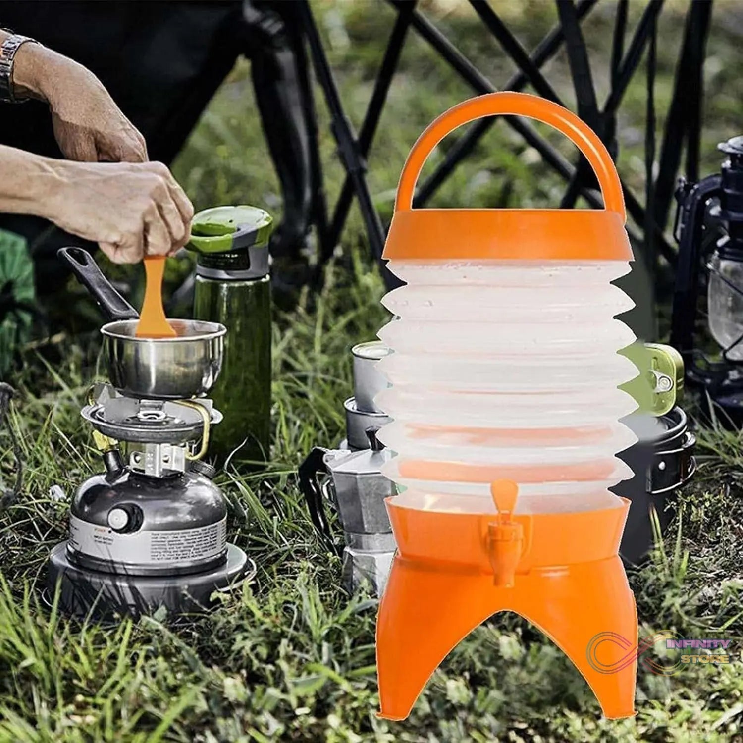 Plastic Collapsible Beverages Container with Tap Cold Drink Dispenser Folding Water Storage Water Jug Tank for Home and Outdoor Party Traveling Picnic (3.5 Litter/ Multicolor) - infinityexculsivestore.com