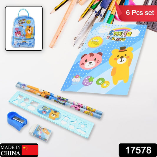 Stationery Kit for Kids - Stationery Set, Includes Wooden Pencil, Sharpener, Pencil and Eraser Set, Birthday Return Gift for Kids, Boys, Girls, 2 Pencil, 1 Scale, 1 Notebook,1 Sharpener, 1 Eraser & With Zip Bag (6 Pcs Set) - infinityexculsivestore.com