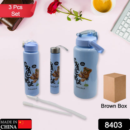 Plastic Water Bottle 3pc Set,3 Different Size Bottle High Quality Water Bottle Plastic Water Bottle BPA - Free & Leak - Proof! Cartoon Printed Design for Kids' School, For Fridge, Office, Sports, School, Gym, Yoga (3 Pc Set) - infinityexculsivestore.com