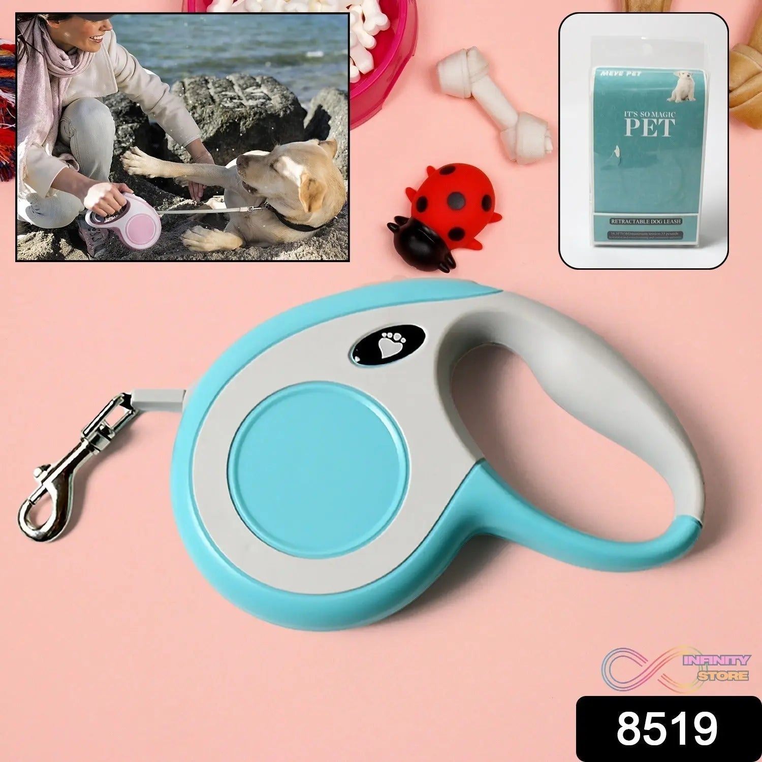 Retractable Dog Leash, Pet Walking Leash with Anti - Slip Handle, Strong Nylon Tape, Tangle - Free, One - Handed One Button Lock & Release, Suitable for Small / Medium Dog Or Cat, 16.5 ft (5 m)  - infinityexculsivestore.com