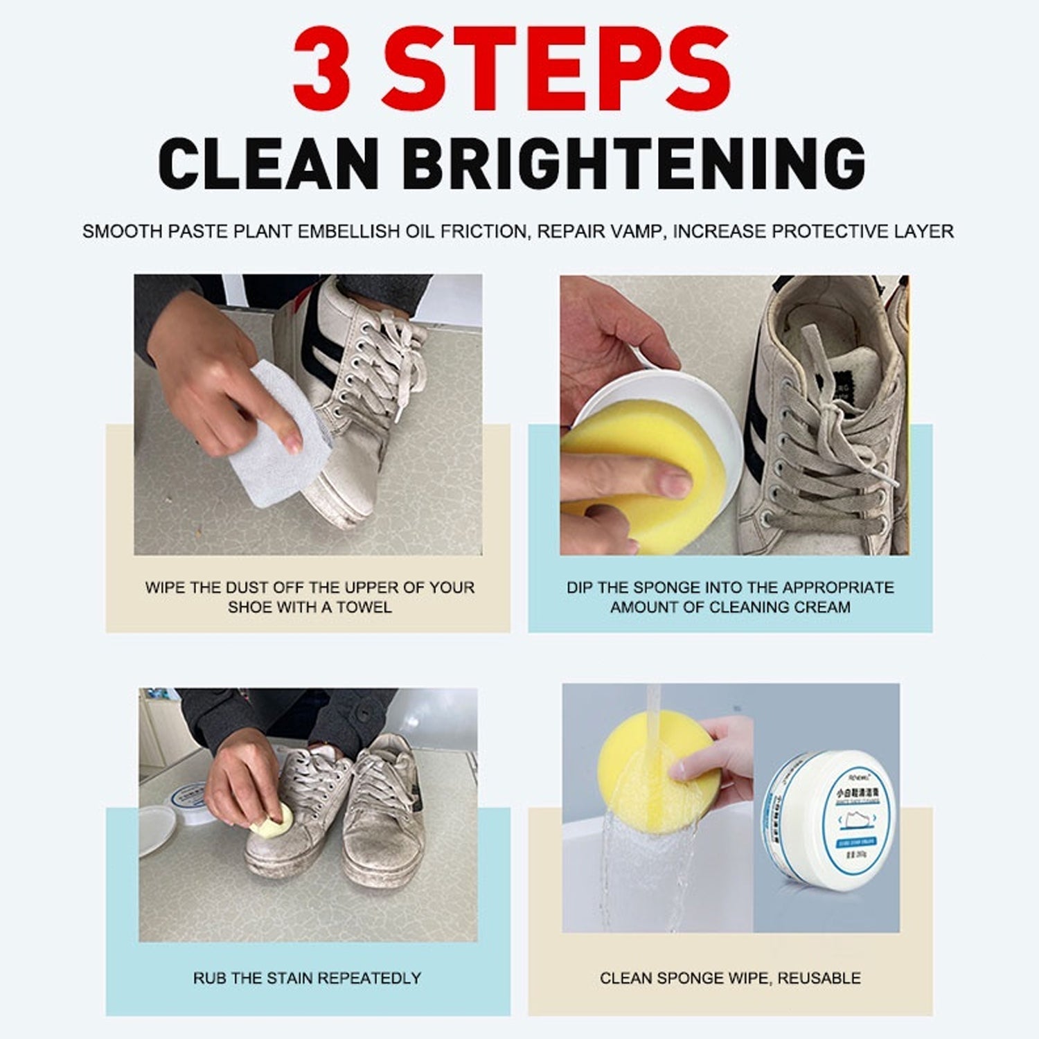 Stain Remover Cleansing Cream for Shoe Polish Sneaker Cleaning Kit Shoe Eraser Stain Remover White Rubber Sole Shoe Cleaner White Shoe Cleaning Cream Stain Remover (260 Gm) - infinityexculsivestore.com