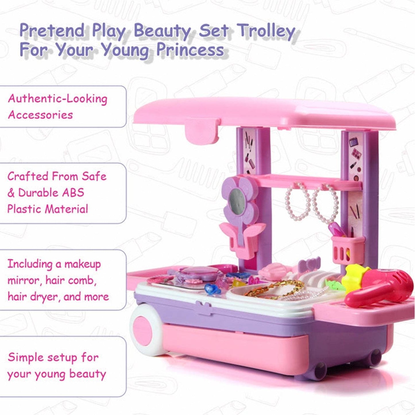 Big Beauty Set Suitcase On Wheel, The Ultimate Beauty Set On Wheels for Girls, Makeup Kit is Easy to Clean & Use, Portable Beauty Set with 25 Pieces for 3 Years BIS Approved. (Beauty Set Trolley) - infinityexculsivestore.com