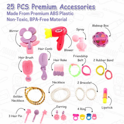 Big Beauty Set Suitcase On Wheel, The Ultimate Beauty Set On Wheels for Girls, Makeup Kit is Easy to Clean & Use, Portable Beauty Set with 25 Pieces for 3 Years BIS Approved. (Beauty Set Trolley) - infinityexculsivestore.com