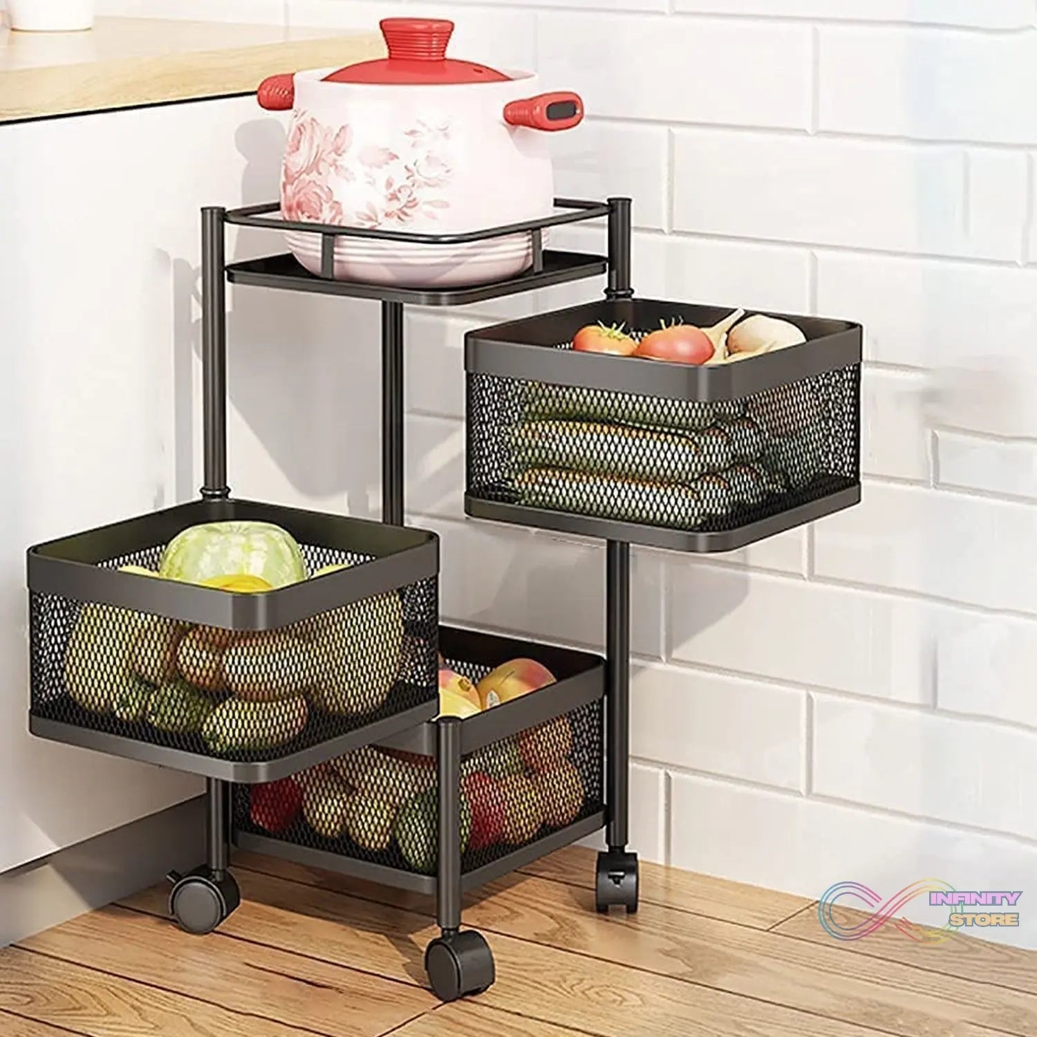Metal High Quality Kitchen Trolley Kitchen Organizer Items and Kitchen Accessories Items for Kitchen Rack Square Design for Fruits & Vegetable Onion Storage Kitchen Trolley with Wheels (3 Layer) - infinityexculsivestore.com