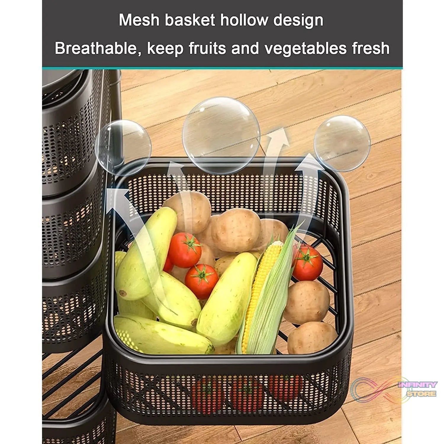 Metal High Quality Kitchen Trolley Kitchen Organizer Items and Kitchen Accessories Items for Kitchen Rack Square Design for Fruits & Vegetable Onion Storage Kitchen Trolley with Wheels (3 Layer) - infinityexculsivestore.com