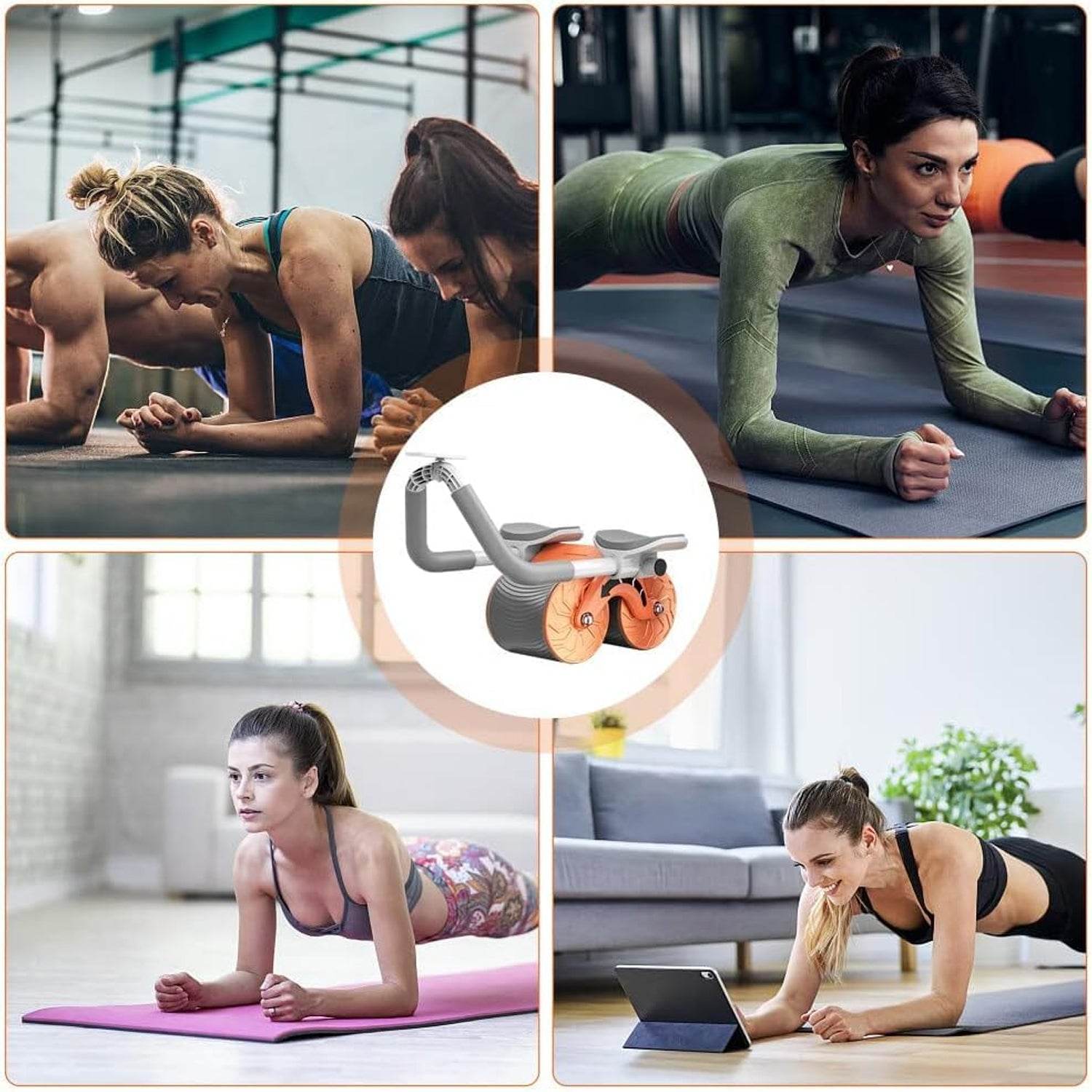 Automatic Rebound Abdominal Wheel, Ab Roller Wheel with Timer Elbow Support for Beginners, Exercise Double Wheel with Knee Mat Holder for Body Fitness Strength Training Home Gym - infinityexculsivestore.com