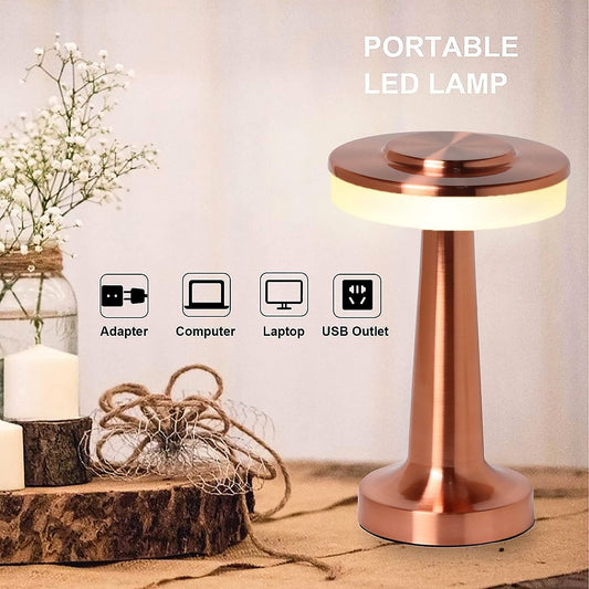 LED Lamp with Touch Control | Decorative Desk Lamp, Portable Metal LED Table Lamp, USB Rechargeable, 3 Color, 3 Levels Brightness, Dimmable Eye Protection Modern Lamp for Home Decor Party Kids Room Bedroom (1 Pc) - infinityexculsivestore.com
